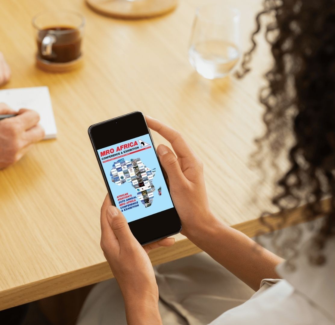 MRO Africa Conference on Smartphone Display User looks at the MRO Africa conference details on a mobile phone.
