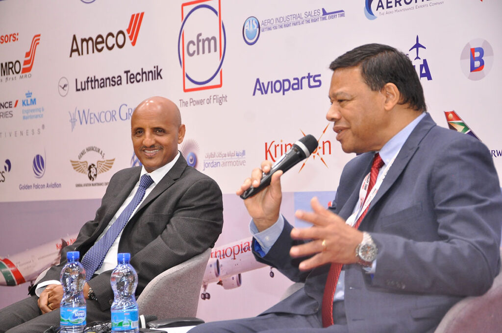 MRO Africa 2020 Panel Discussion Highlights Two speakers engage in discussion at MRO Africa 2020 event.