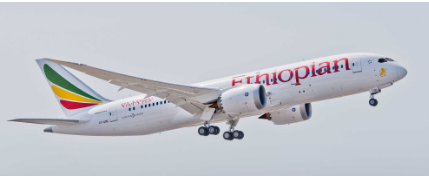 Ethiopian Airlines Boeing 787 Taking Off Ethiopian Airlines Boeing 787 in flight, showcasing its striking design.